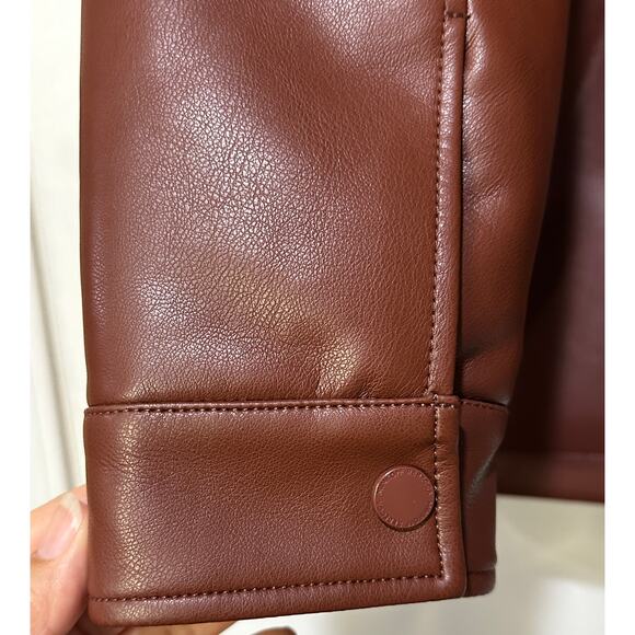 Rebecca Minkoff Faux Leather Jacket Chestnut Size Small NWT Shearling Collar - Picture 13 of 14